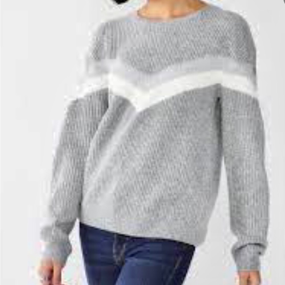 Nine West Womens Crewneck Long Sleeve Sweater Pullover Gray Chevron Top Size XXL - Picture 1 of 5